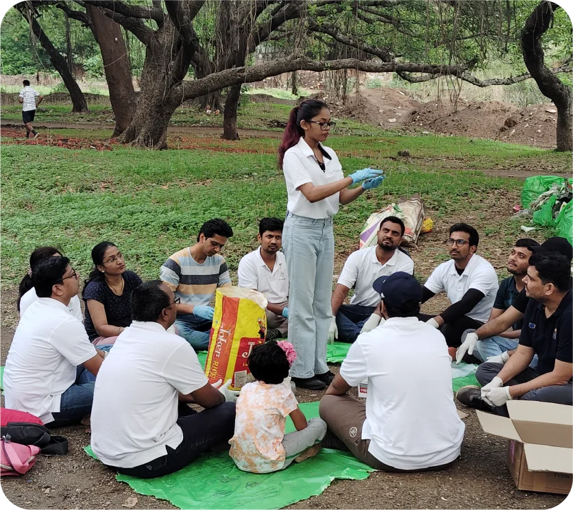 Group discussion among volunteers during seedball activity